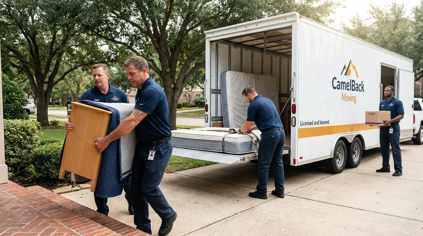 Crew loading residential truck for cross-state move from Philadelphia, NY