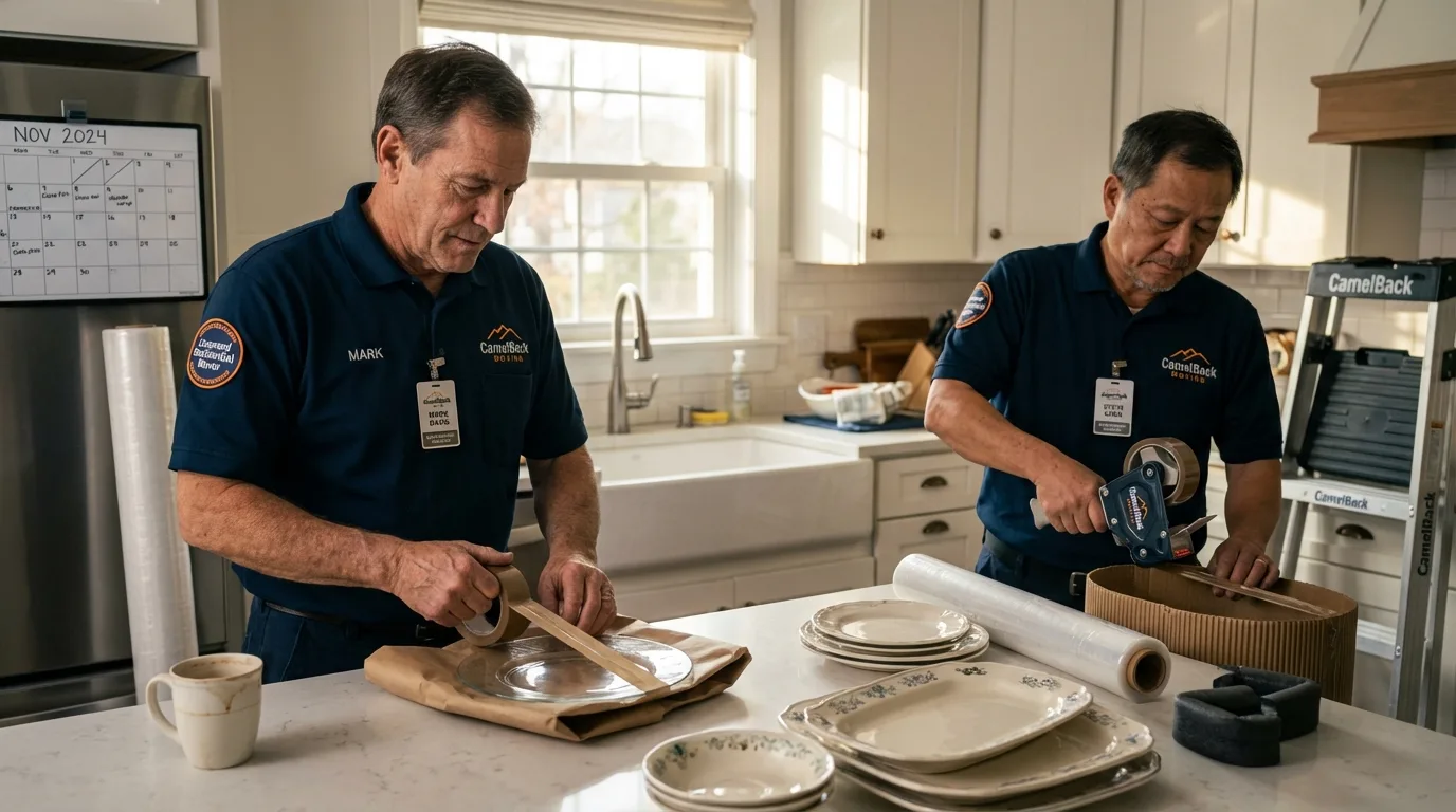 Professional crew packing kitchen dishware in Philadelphia, NY